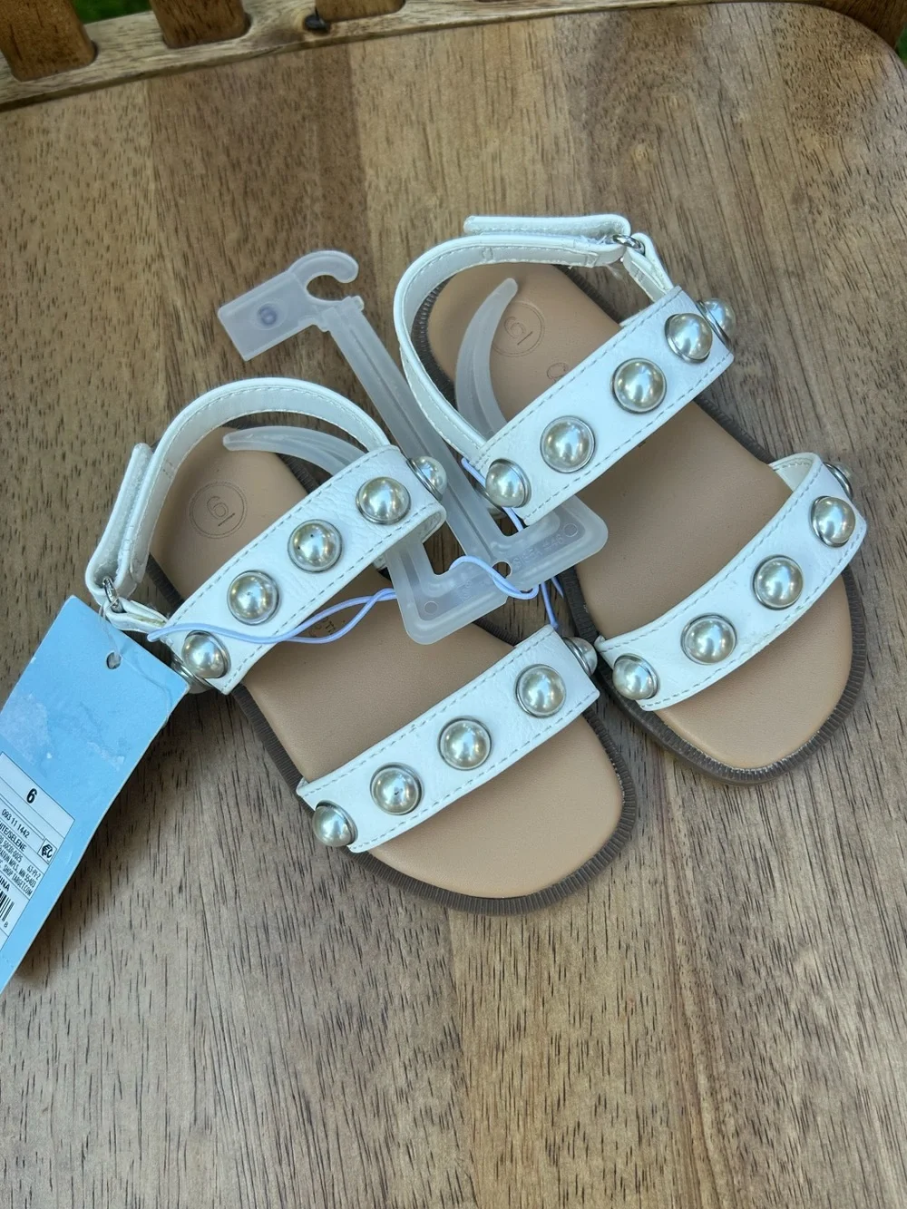 Toddler Girl White Pearl-Stud Sandals